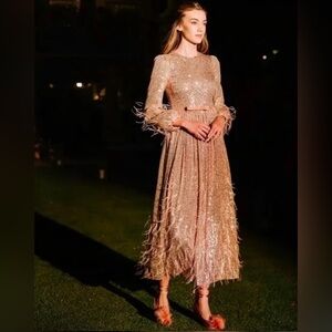 Antonio Melani Elegant Gold Sequin Evening Dress